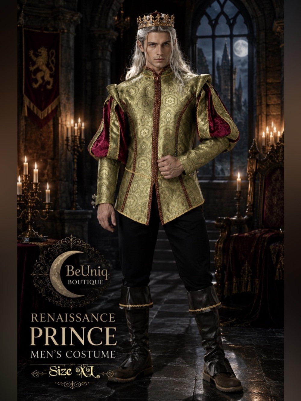 NWT InCharacter Renaissance Prince Men’s Costume Brocade Crown Boot Covers XL